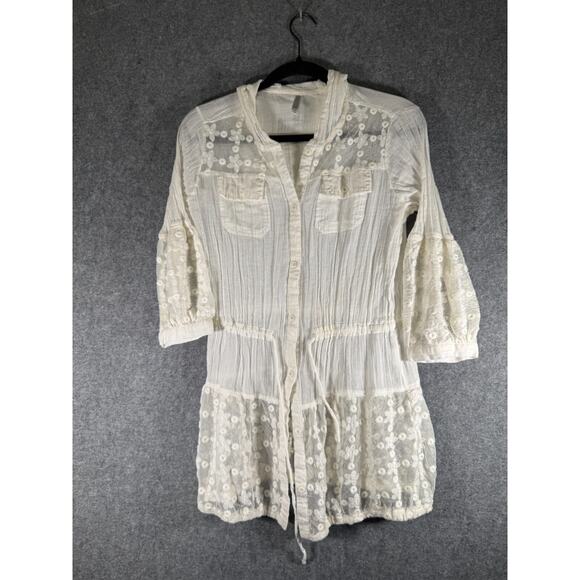 Monoreno Blosue Women Small White Semi Sheer Tunic Lace Embroidered Hippie Boho‎ - Picture 1 of 8
